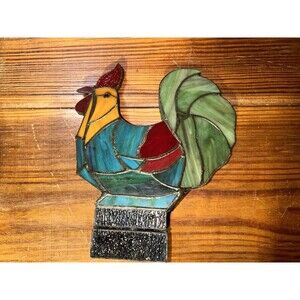 STAINED GLASS ROOSTER TEALIGHT CANDLE LAMP VINTAGE NON -ELECTRIC
